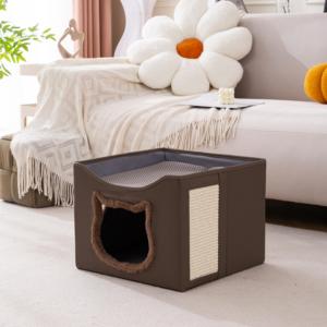 Modernes Quadratisches Faltbares Katzen-Etagenbett Stoff-Höhlen-Design für Mehrere Katzen Wohnzimmer Küche/Badezimmer Nutzung Langlebige Kindermöbel - Product Image 1