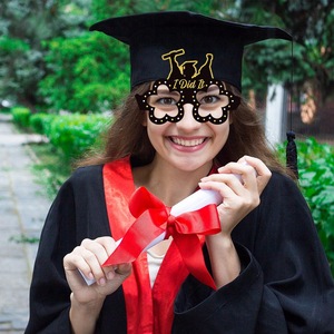 New Graduation Season Photo Props, Paper <strong>Glasses</strong>, Black Gold Graduation Ceremony <strong>Party</strong> Decoration Props - Product Image 4