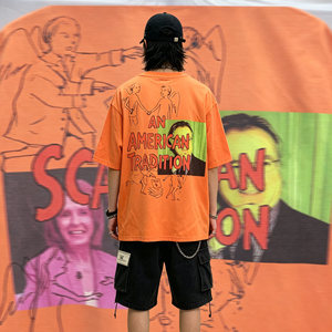 T-Shirt Streetwear Arancione <span class=keywords><strong>di</strong></span> Tendenza, 100% <span class=keywords><strong>Cotone</strong></span>, Sportiva, Traspirante, ad Asciugatura Rapida, Unisex per Hip Hop e Abbigliamento Casual - Product Image 3
