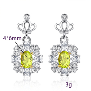9 Statement 4*6mm Oval Cut Natural Stone Floral Drop Earrings 925 Sterling Silver <b>Crown</b> Vintage Jewelry For Women - Product Image 6