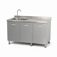 Wastafel Tiga Lubang Stainless Steel 304 Komersial, Kustom, Kaki Tinggi Dapat Disesuaikan, Model Berdiri Bebas untuk Kantin/Dapur