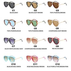 Lunettes de soleil pilote à double pont en métal rétro, avec logo personnalisé, protection UV400, verres dégradés, grande monture, pour femme, collection 2025 - Product Image 6