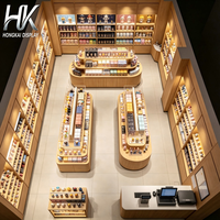 Vitrine de présentation en bois moderne et écologique avec éclairage LED, étagère murale et comptoir central pour boutique de jouets