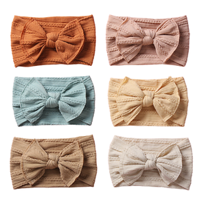 Fascia per <span class=keywords><strong>capelli</strong></span> in maglia a trecce per neonata fascia per <span class=keywords><strong>capelli</strong></span> grande papillon bandane in maglia fasce in Nylon fascia per la testa del bambino con nodo a fiocco turbante Kid - Product Image 2