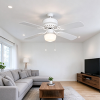 Ventilateur de plafond moderne avec éclairage LED, pales en bois blanc de 42 pouces, moteur à 3 vitesses et variateur d'intensité, pour la décoration de la maison et du salon