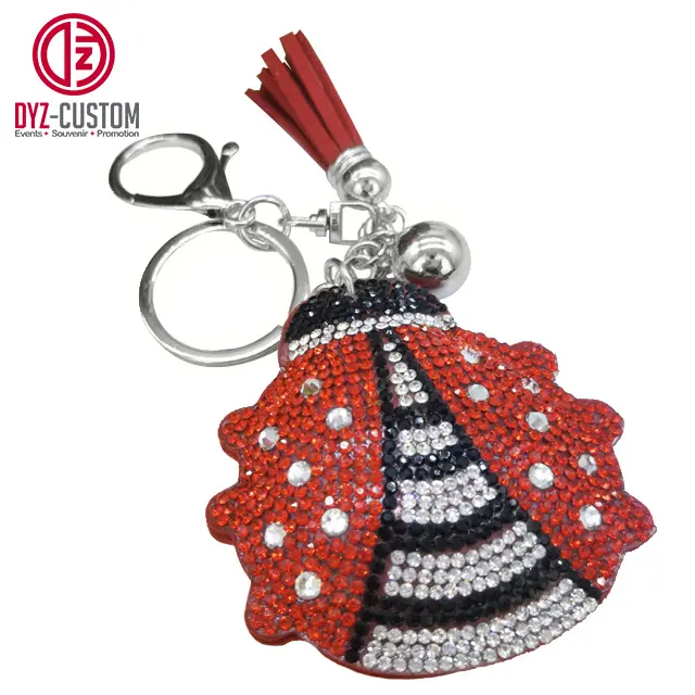 Crystal Bag Encantos Insect Tassel Keyring Veludo Strass Joaninha Keychain Coréia PU Liga de zinco Couro Chaveiro Hot Drilling