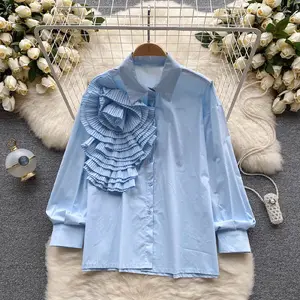 LY478 Nouveau 2024 French Chic 3D Floral Long Sleeve Luxury Blouse Women Shirt Clothing Wholesale 1