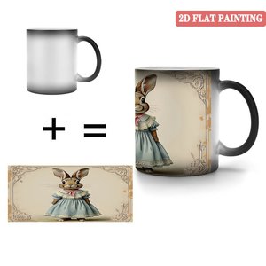 Tasse sensible à la chaleur, noire givrée, 11 oz, en céramique, vierge pour sublimation, design plat 2D à peindre - Product Image 4