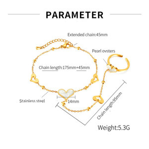 Bracelet Cœur en Acier Inoxydable 316L Anti-ternissement Plaqué Or PVD 14k 18k pour Femme, Chaîne de Main de Mariée et Bague - Product Image 6