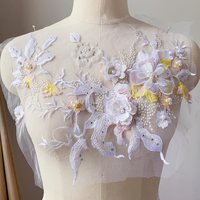 Applique brodée 3D fleur à coudre, patch de broderie de luxe robuste avec sequins, corsage cousu DIY pour mariée