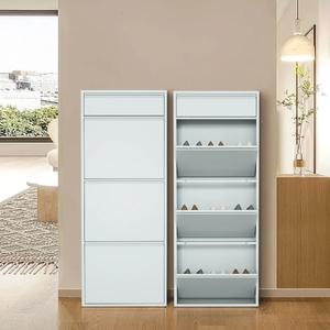 Meuble à chaussures d'entrée 3 tiroirs, armoire à chaussures en acier noir, casier de rangement pour chaussures, support fin pour chaussures, pour mobilier de maison et couloir - Product Image 2