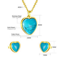 Parure de bijoux vintage en acier inoxydable pour femme, collier et boucles d'oreilles élégants avec pendentif turquoise, plaqué or, idéal pour mariages et occasions spéciales