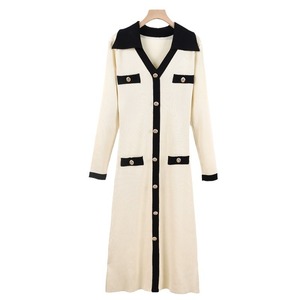 Nouvelle jupe longue en tricot de laine élégante style coréen automne/hiver 2024, taille haute, boutonnée, col en <span class=keywords><strong>V</strong></span>, <span class=keywords><strong>pull</strong></span>-over, coupe trapèze - Product Image 5