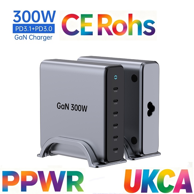 Tommox PD 3.1 GaN Fast Charger ETL  300W Mti 6 Port USB C Desk Charging Station for Phone Laptop Tablet Charger Type C