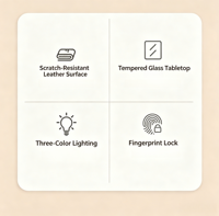 Table de chevet intelligente en bois avec haut-parleur Bluetooth, design convertible, utilisation hôtelière, petite lampe LED, port USB, charge sans fil, lecteur d'empreintes digitales
