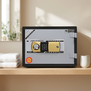 Coffre-fort Yunos YNS-35E avec serrure coréenne, déverrouillage par empreinte digitale + mot de passe + clé, résistant au feu et à l'eau, en acier inoxydable poudré - Product Image 4