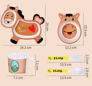 Service de table réutilisable en fibre de bambou biodégradable pour enfants, motif cheval mignon - Product Image 3