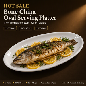 Hot Sale Bone China Oval Serving <strong>Platter</strong> 12" 14" 16" <strong>White</strong> Ceramic for Hotel Restaurant Catering - Product Image 1