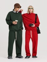 Ensemble hiver unisexe personnalisé en molleton bouclette 460g : Pull à col montant et demi-zip + Pantalon droit à ourlet incurvé