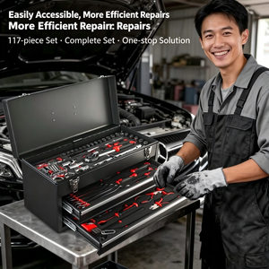 Kit d'outils automobiles noir de 117 pièces en alliage d'aluminium pour réparation d'urgence et entretien automobile, fabriqué en Chine - Product Image 4