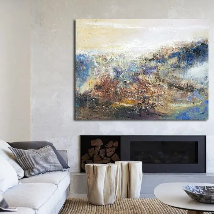 Customized Chinese mountain river oil paintings Hanging Abstract Line Pictures Canvas Wall Art Home Decor For Modern Living Room