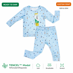 Conjunto de Pijamas para Meninos em Tencel Modal, Roupas de Dormir para Crianças, Atacado, Impresso, Conjunto de Duas Peças, PJs de Manga Longa para Bebês - Product Image 1