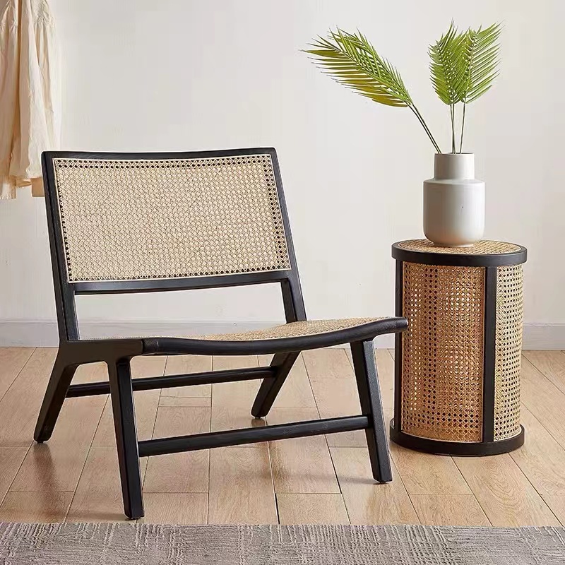 Wholesale Living Room Lounge Armless Chairs Rattan Back and Seat Leisure Wooden Chair