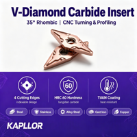 VNMG160408-MA KAPLLOR OEM Plaquita Rómbica CNC de 35 Grados para Torneado Externo, Herramienta de Torneado de Acero Inoxidable, Plaquita Puntiaguda, Envío en 7 Días