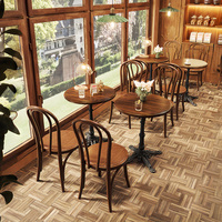 Ensemble Table et Chaises Commerciales Rétro Américaines en Bois Massif et Rotin pour Café, Pâtisserie, Salon de Thé, Bar et Restaurant