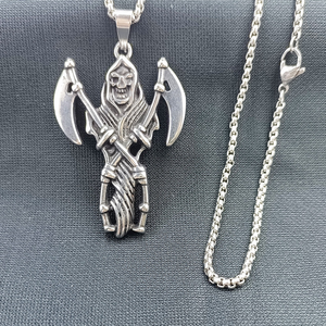 Collana con Ciondolo a Forma di Falce del Dio della Morte in Acciaio Inossidabile, Stile Retrò Europeo e Americano, Accessori all'Ingrosso - Product Image 6