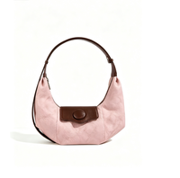 Tas Retro Hobo Crescent untuk Wanita, Tas Selempang Bahu dengan Blok Warna Kontras, Tas Tangan Bertekstur Lembut dengan Tali yang Dapat Dilepas.