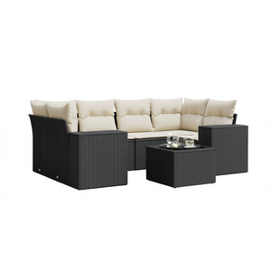 ชุดโซฟาสวนหวายสังเคราะห์สีดำแบบโมดูลาร์ เฟอร์นิเจอร์กลางแจ้งสุดหรู พร้อมเบาะโฟมความหนาแน่นสูง - Product Image 1