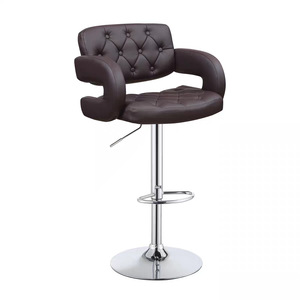 Modern Luxury Tufted High Back <b>Bar</b> Chair Swivel Counter <b>Stool</b> with <b>Adjustable</b> Height Stainless Steel Base for Hotel Mall - Product Image 2