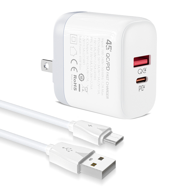 LDNIO A2526C 45W USB-C Wall Charger PD Fast Charging Power Adapter for Laptop and Phone QC 3.0 Type C Plug EU US UK