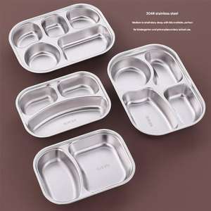 Plateau de cantine scolaire en acier inoxydable pour enfants, assiette à déjeuner divisée en 3 compartiments, vaisselle de maternelle - Product Image 4