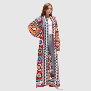 D1209TD72 Casual Long Sleeve Colorful Floral Crochet <b>Maxi</b> Sweater <b>Cardigan</b> for Women Fashion - Product Image 3
