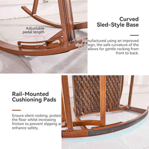 Fauteuil à bascule en rotin <span class=keywords><strong>de</strong></span> style nordique en <span class=keywords><strong>bois</strong></span> massif avec coussin en rotin imperméable et anticorrosion, ensemble table et chaise <span class=keywords><strong>de</strong></span> salon - Product Image 3