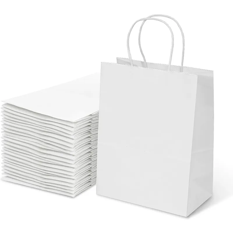 بسعر الجملة شعار مخصص مطبوع بالجملة أكياس هدايا بيضاء مع مقبض تسوق البضائع الأعمال