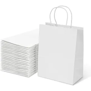 Wholesale Price Customized LOGO Printed Bulk White Gift Bags With Handle Merchandise Business Shopping Retail Bags