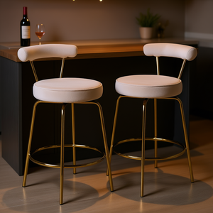 Ensemble de 2 tabourets de comptoir Rhonda Glam en métal doré et velours crème - Product Image 2