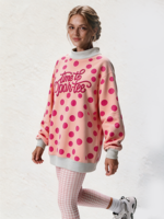 Sweat-shirt à col montant à pois pour femme, longueur allongée, avec logo brodé personnalisé, pull ras du cou