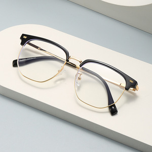 Gafas de media montura de estilo coreano, montura de metal TR, lentes planas antiluz azul, montura estrecha unisex YC12621 A1 - Product Image 1