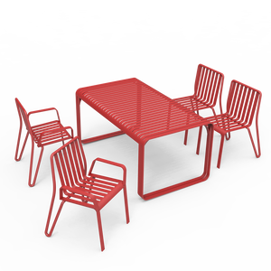 Sillón de Jardín Minimalista Contemporáneo de Aleación de Aluminio Rojo con Patas Cónicas, Asiento Deslizante, Apilable, Muebles de Exterior Duraderos - Product Image 6