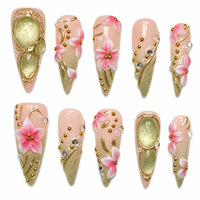 TSZS Faux Ongles Stiletto Longs de Luxe à Coller, Faits Main, Haute Qualité, Strass 3D, Réutilisables pour Manucure en Salon