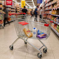 Chariot de courses en métal galvanisé avec poignée réglable, chariot à provisions pour supermarché, chariot à main