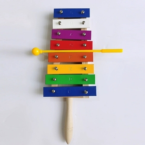 8 Note Handheld Rainbow Glockenspiel Wooden Handle Colorful Metal Bar Xylophone For Kids Orff Early <b>Music</b> Percussion Instrument - Product Image 1
