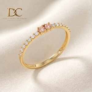 Bague de luxe tendance en or jaune massif 14 carats avec diamant de laboratoire et saphir Padparadscha pour bijoux fins sur mesure pour femmes - Product Image 1