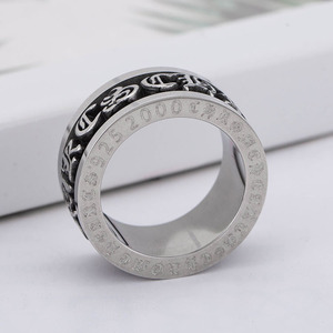 Men's <b>Titanium</b> Steel Rotating <b>Ring</b> With Cross And Alphanumeric Script Design For Hip Hop Punk Style Jewelry Gift - Product Image 2