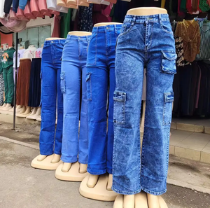 <span class=keywords><strong>Jeans</strong></span> da <span class=keywords><strong>Donna</strong></span> a Vita Alta con Tasche <span class=keywords><strong>Cargo</strong></span>, Gamba Dritta, Denim, Casual, Streetwear, Pantaloni per il Pendolarismo Quotidiano - Tendenza 2025 - Product Image 1