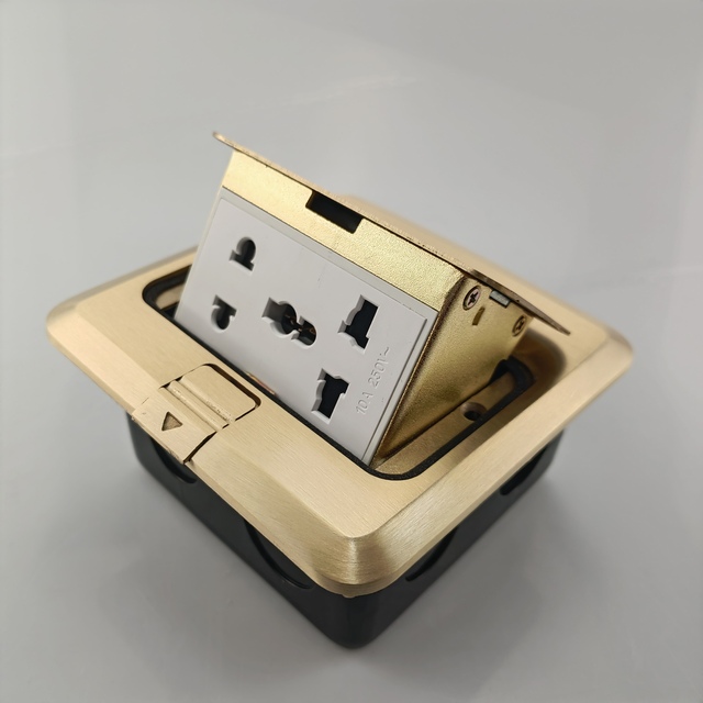 Universal 5 Pin Office Pop up Floor Socket, Full Brass Top Panel Waterproof Floor Socket Outlet